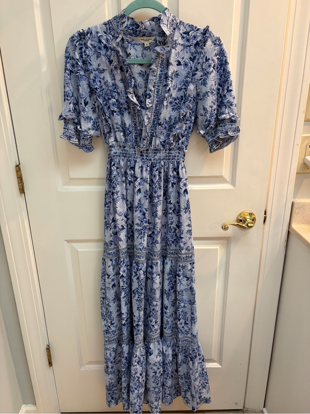 Max Studio Blue & White Floral Maxi Dress